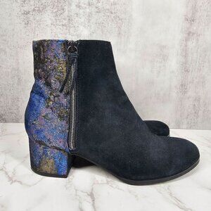 Logo By Lori Goldstein Womens Hannah Heeled Ankle Boots Black Suede Metallic 8